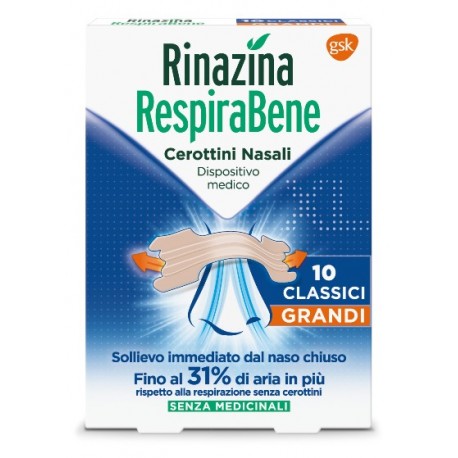 Glaxosmithkline C. Health. Rinazina Respirabene Cerotti Nasali Classici Grandi Carton 10 Pezzi